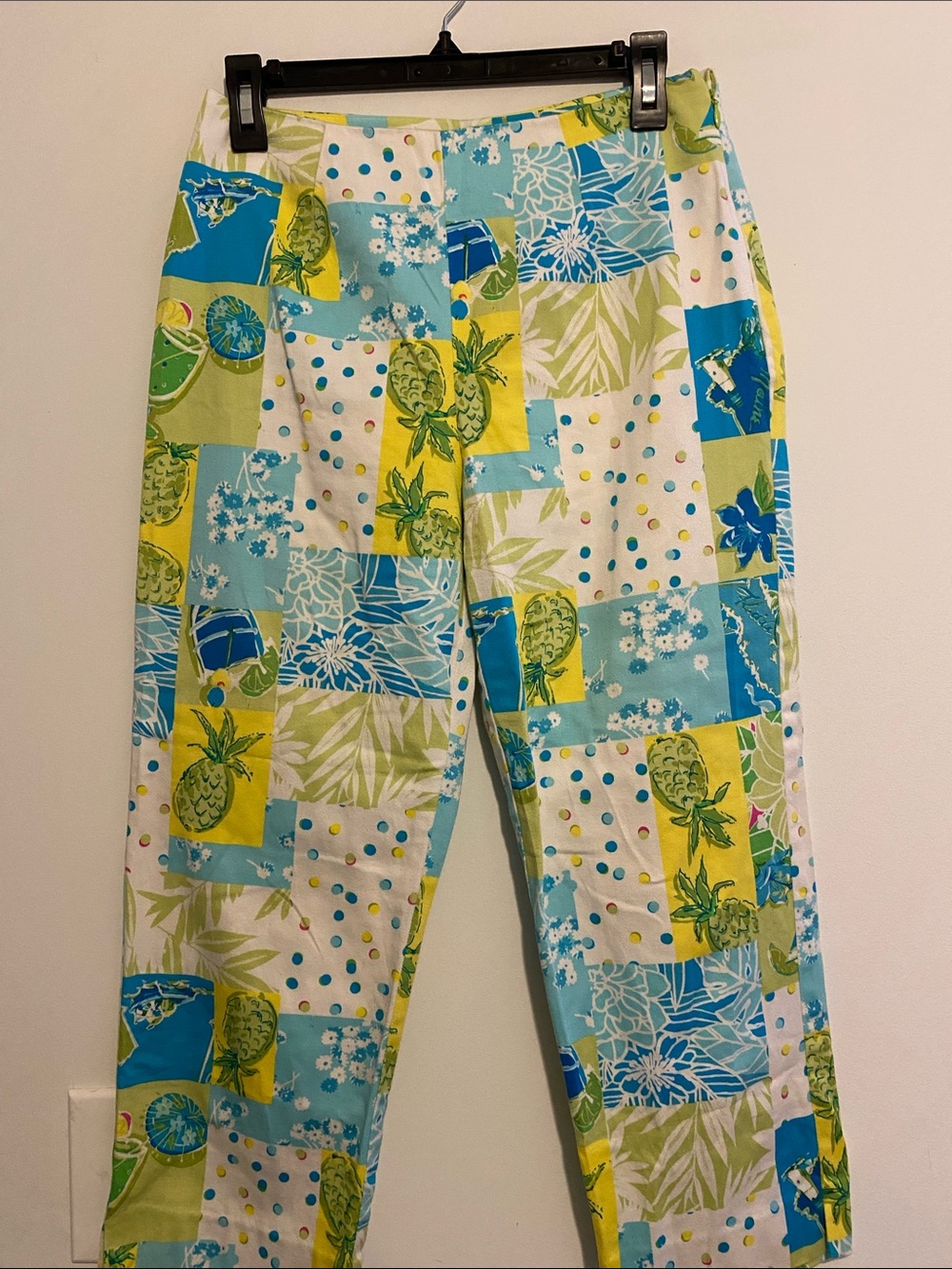 Bamboo Traders Tropical Patchwork Capris in Blue, Green & Yellow